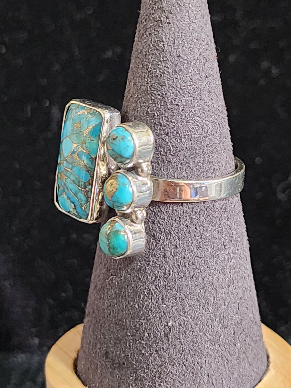 Boho Blue Copper Turquoise 925 Sterling Silver Statement Ring Ajustable Sz 8 Up - Picture 5 of 7